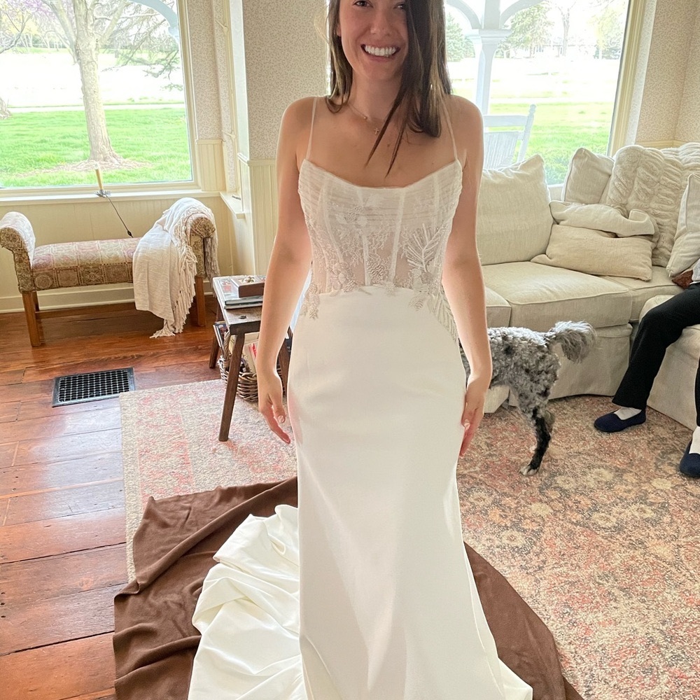 INES DE SANTO | STARLING | White Embellished Spaghetti Strap Wedding Gown